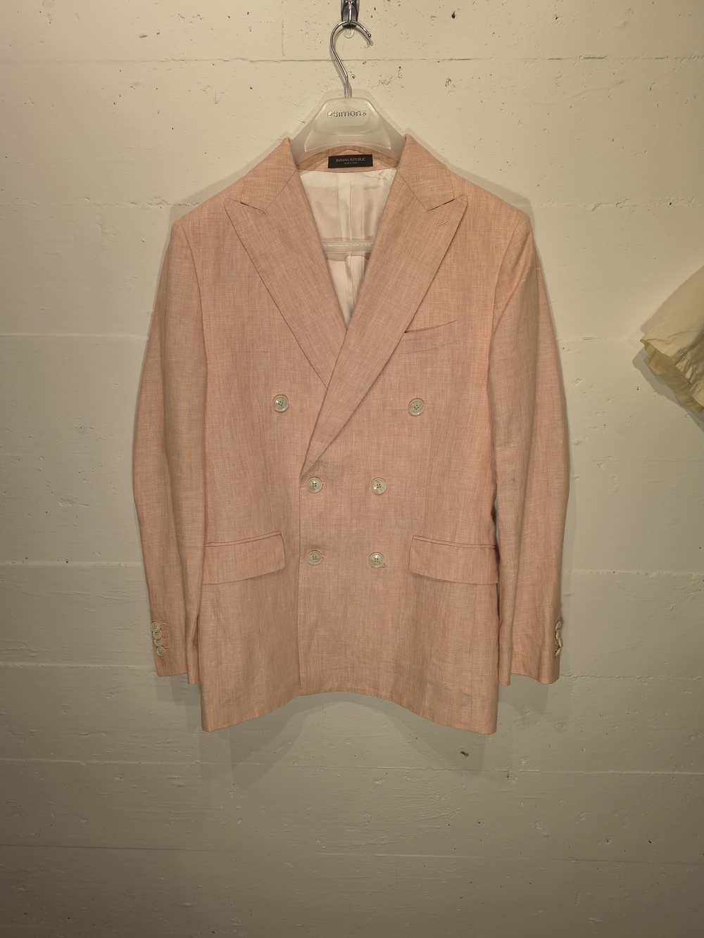 Banana Republic Double Breasted Linen Blazer Salmon Pink 38R Tailored Slim Fit